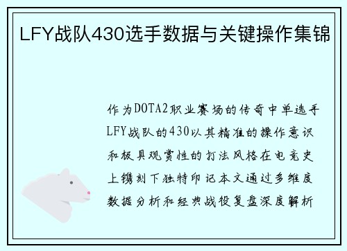 LFY战队430选手数据与关键操作集锦