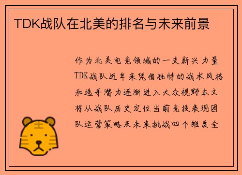 TDK战队在北美的排名与未来前景